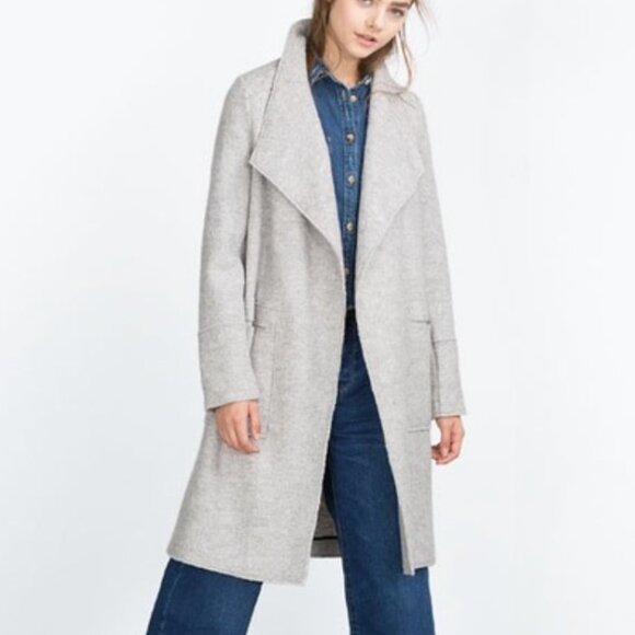Zara Trafaluc Drape Waterfall Gray Wool Coat Lauren Conrad - Size M - Picture 1 of 10